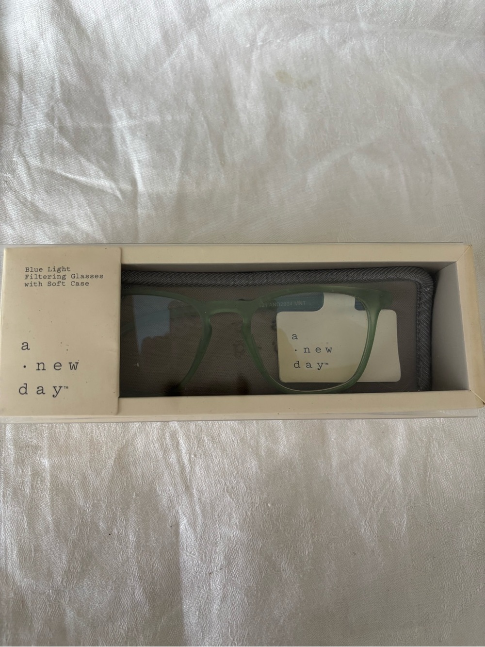 NWT A New Day Sage Green Blue Light Filtering Glasses & Soft Case Unisex